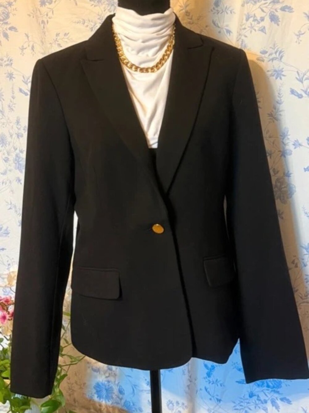 Calvin Klein Classic Single-Button Tailored Blazer - Black, Size 8